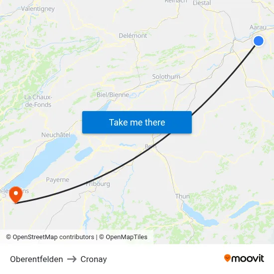 Oberentfelden to Cronay map
