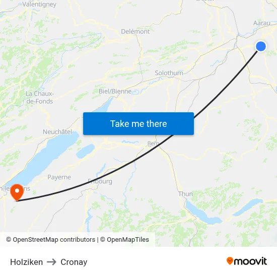 Holziken to Cronay map