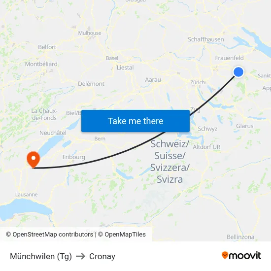 Münchwilen (Tg) to Cronay map