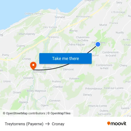 Treytorrens (Payerne) to Cronay map