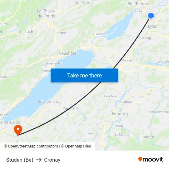 Studen (Be) to Cronay map