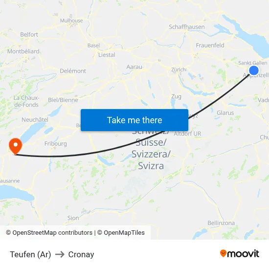 Teufen (Ar) to Cronay map