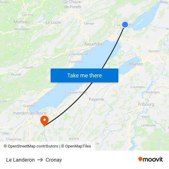 Le Landeron to Cronay map