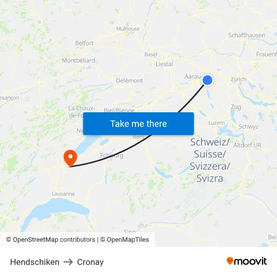 Hendschiken to Cronay map