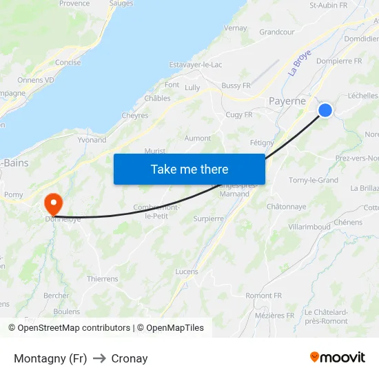 Montagny (Fr) to Cronay map