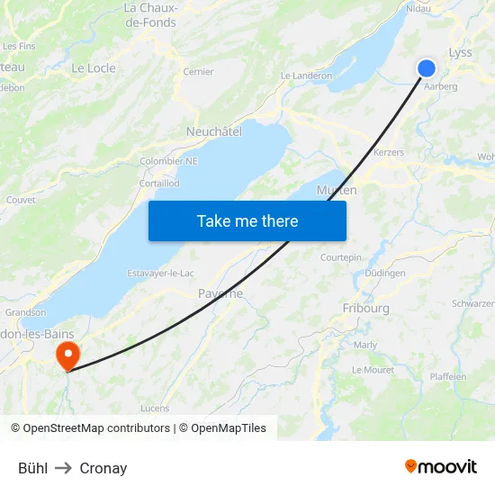 Bühl to Cronay map