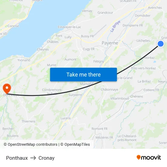 Ponthaux to Cronay map