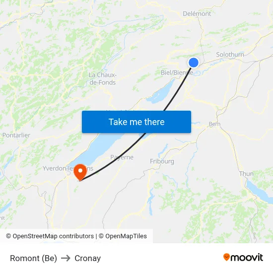 Romont (Be) to Cronay map
