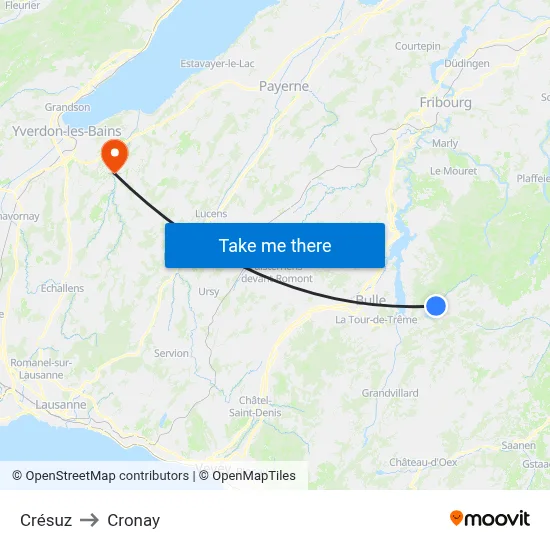 Crésuz to Cronay map