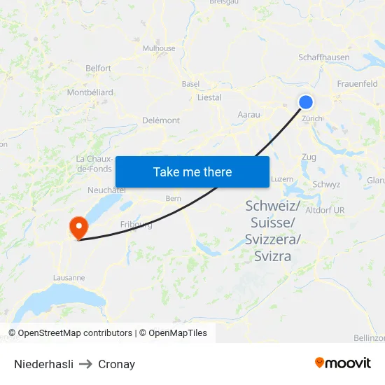 Niederhasli to Cronay map