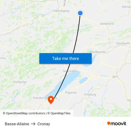 Basse-Allaine to Cronay map