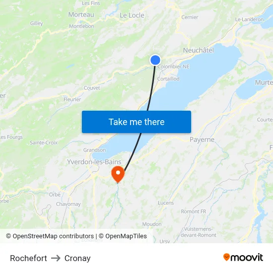 Rochefort to Cronay map