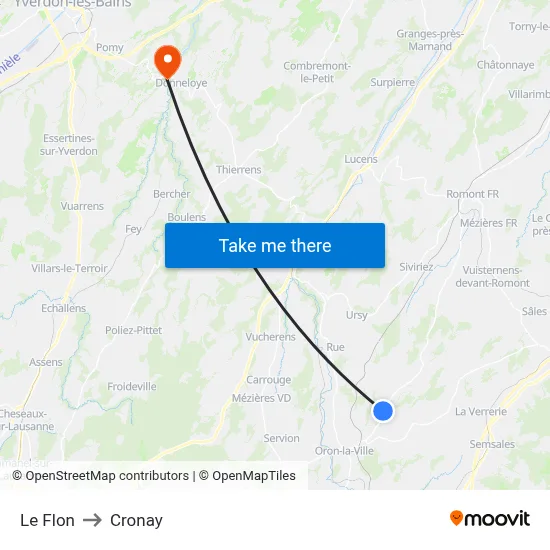 Le Flon to Cronay map