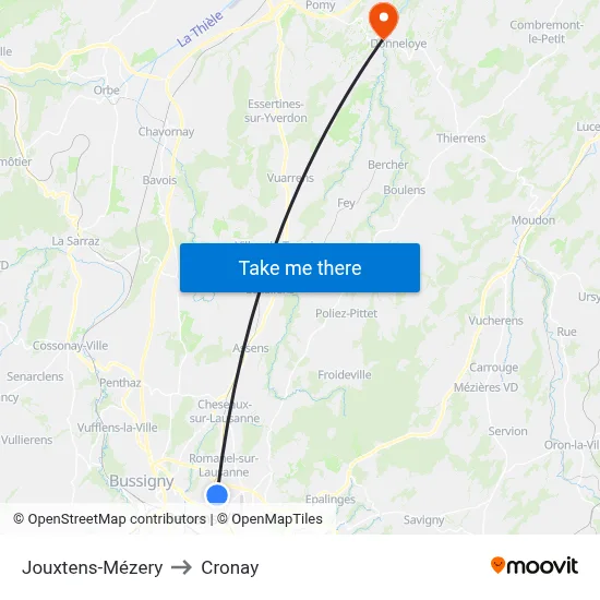 Jouxtens-Mézery to Cronay map