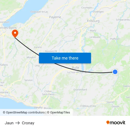 Jaun to Cronay map