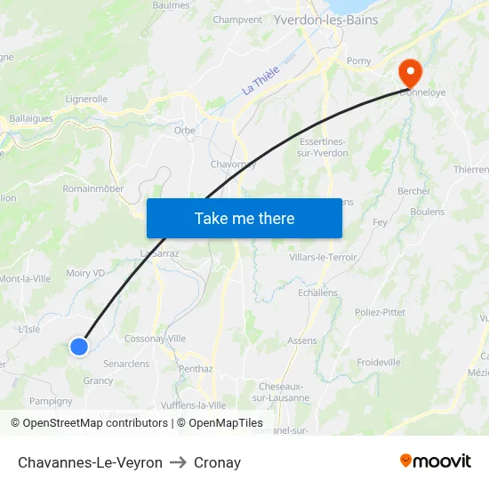 Chavannes-Le-Veyron to Cronay map