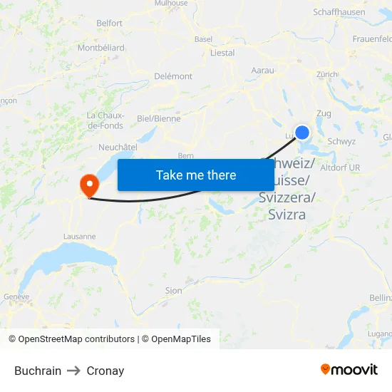 Buchrain to Cronay map