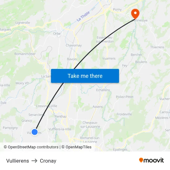 Vullierens to Cronay map