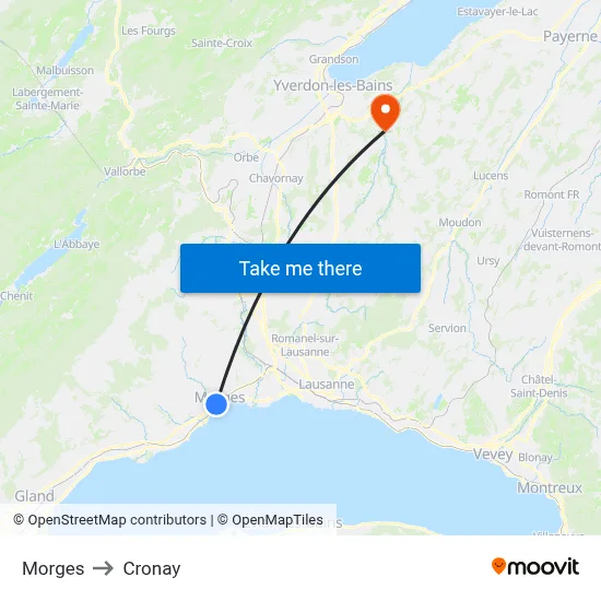 Morges to Cronay map