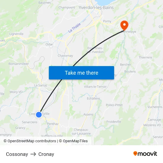 Cossonay to Cronay map