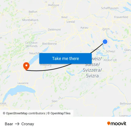 Baar to Cronay map