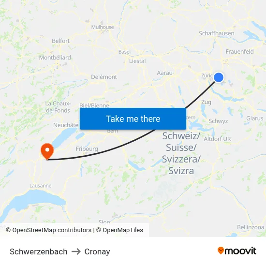 Schwerzenbach to Cronay map