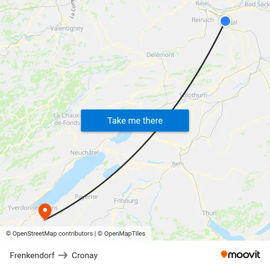 Frenkendorf to Cronay map