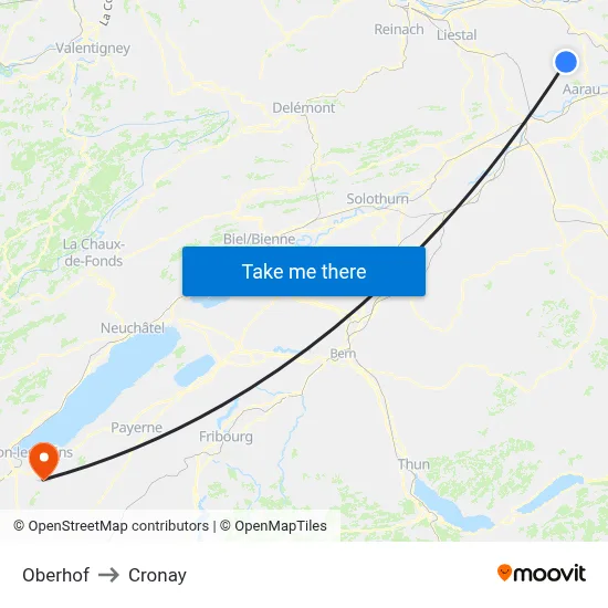 Oberhof to Cronay map