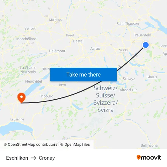 Eschlikon to Cronay map