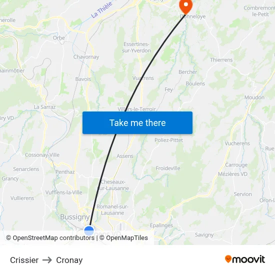 Crissier to Cronay map