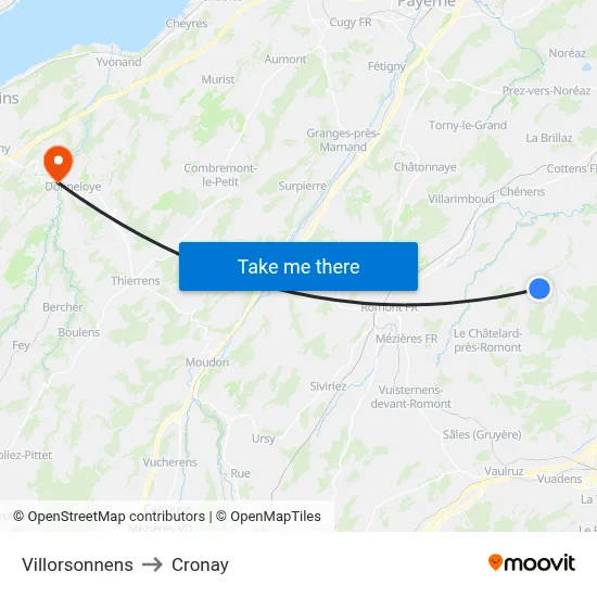 Villorsonnens to Cronay map