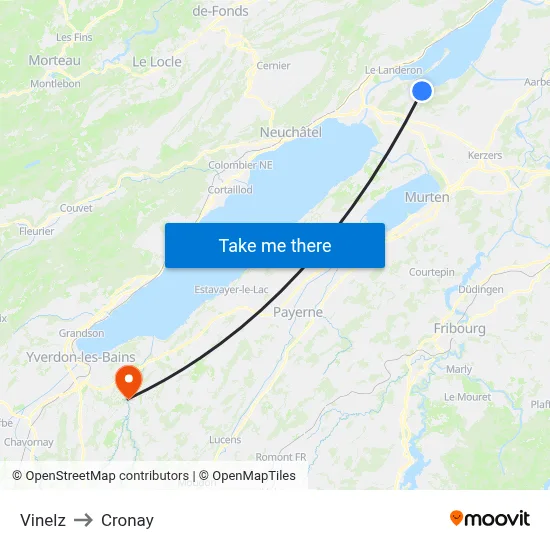 Vinelz to Cronay map