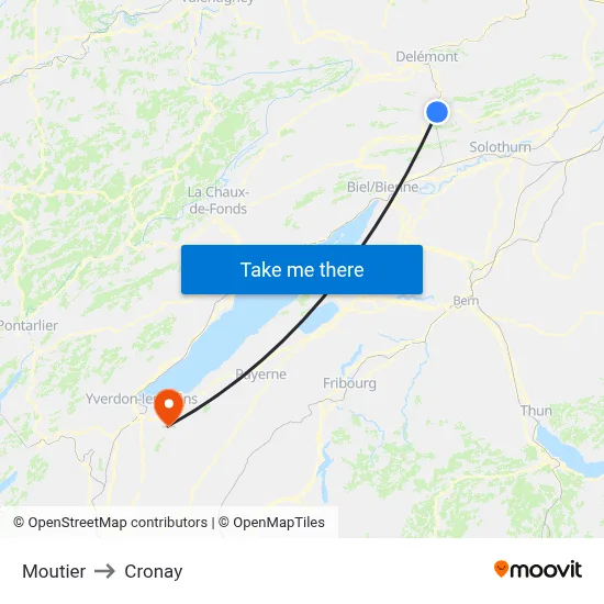 Moutier to Cronay map