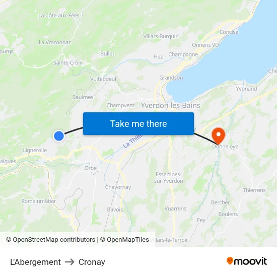 L'Abergement to Cronay map