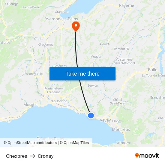 Chexbres to Cronay map
