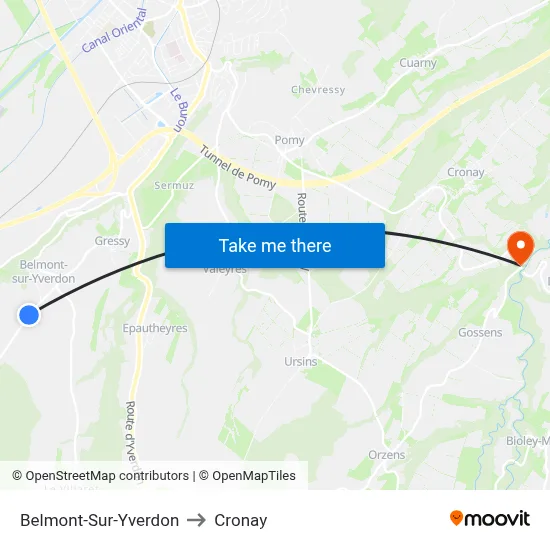 Belmont-Sur-Yverdon to Cronay map