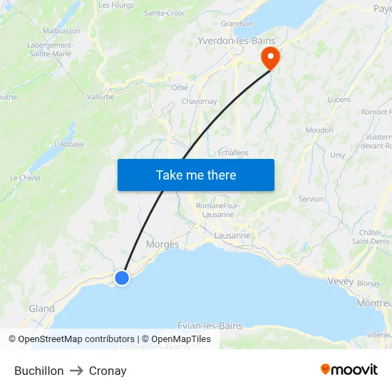 Buchillon to Cronay map