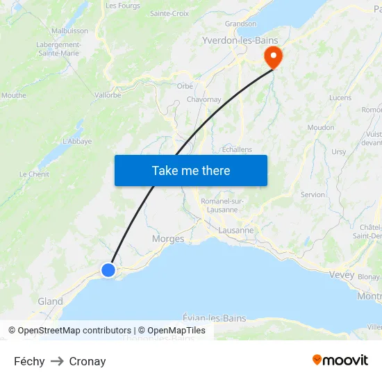 Féchy to Cronay map