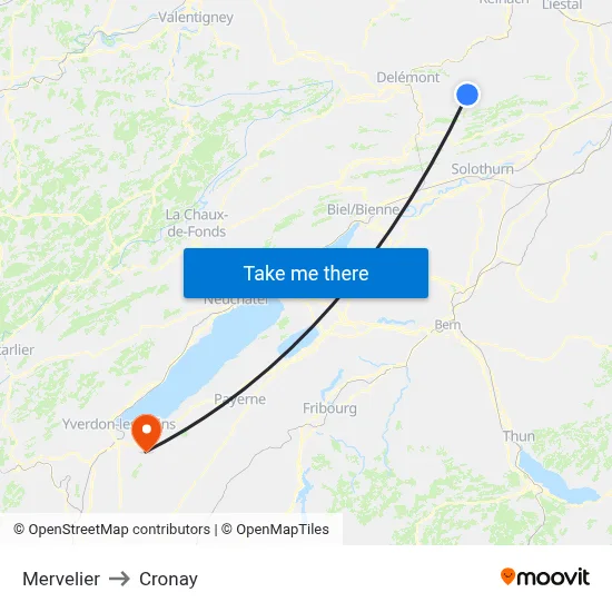 Mervelier to Cronay map