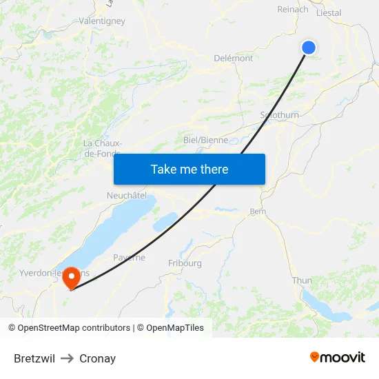 Bretzwil to Cronay map