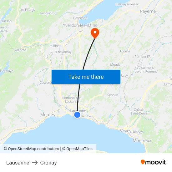 Lausanne to Cronay map
