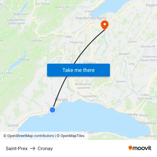 Saint-Prex to Cronay map
