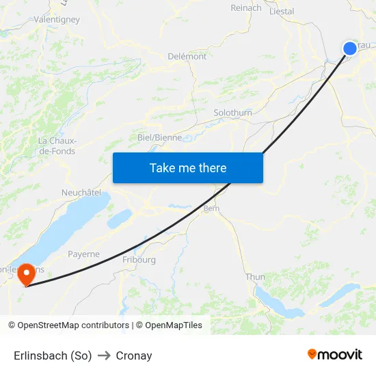 Erlinsbach (So) to Cronay map