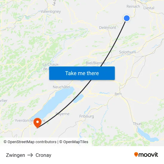 Zwingen to Cronay map