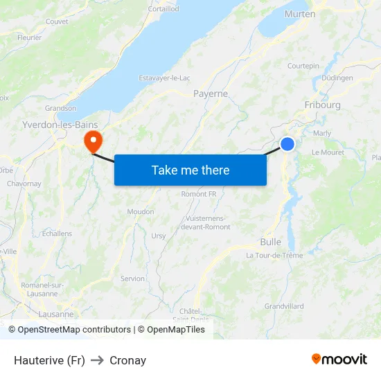 Hauterive (Fr) to Cronay map