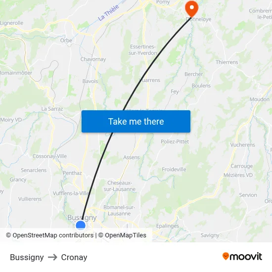 Bussigny to Cronay map
