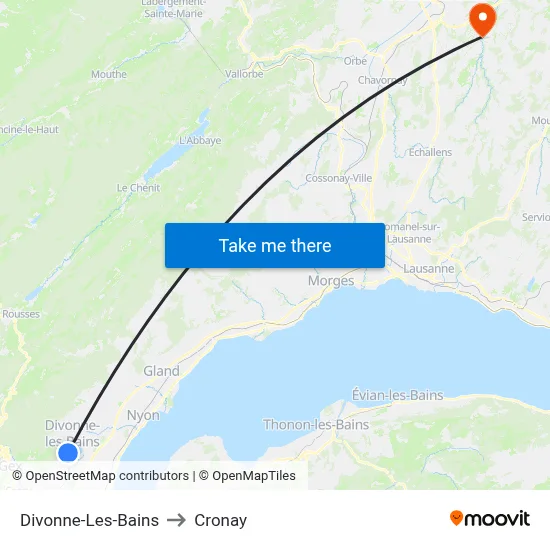 Divonne-Les-Bains to Cronay map