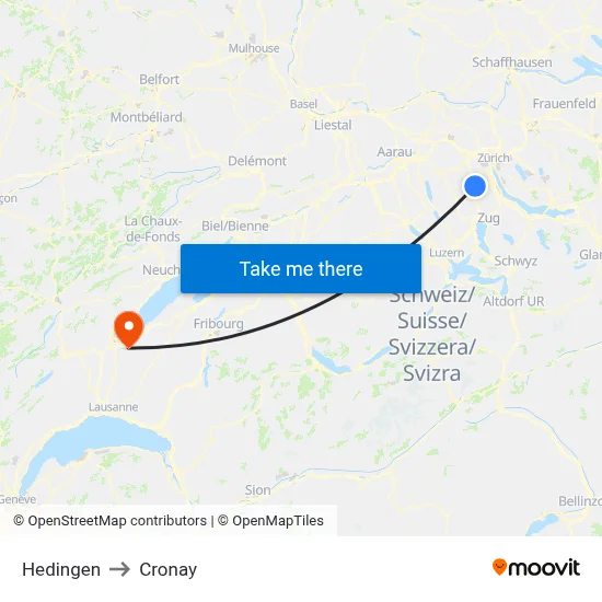 Hedingen to Cronay map
