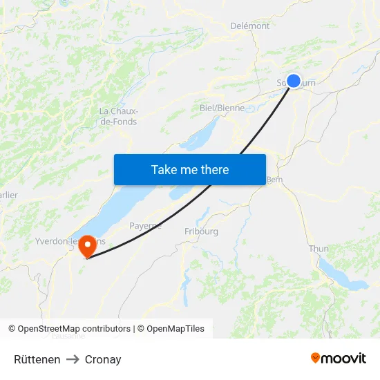 Rüttenen to Cronay map