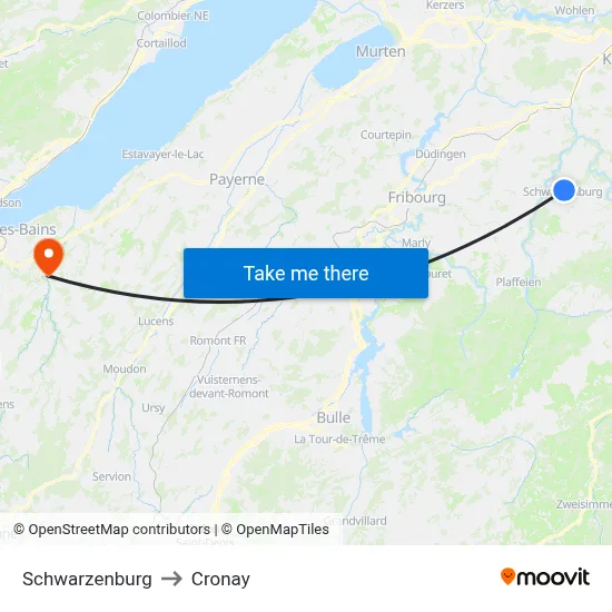 Schwarzenburg to Cronay map